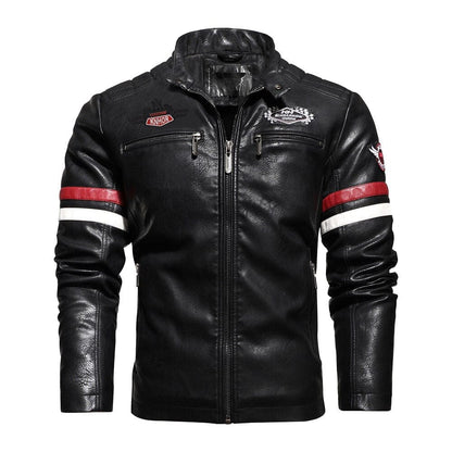 Mens Motorcycle Jacket  Autumn Winter Men New Faux PU Leather Jackets Casual Embroidery Biker Coat Zipper Fleece Male Jacket