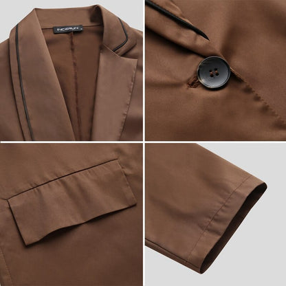 INCERUN Fashion Men Casual Blazer  Lapel Long Sleeve Streetwear Elegant Suits Men One Button Solid Color Thin Jackets 5XL 7