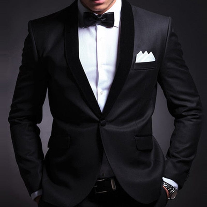Black Wedding Tuxedo for Groom 2 Piece Slim Fit Men Suits Set Shawl Lapel Custom Prom Business Boyfriend Jacket with Pants