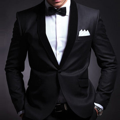 Black Wedding Tuxedo for Groom 2 Piece Slim Fit Men Suits Set Shawl Lapel Custom Prom Business Boyfriend Jacket with Pants
