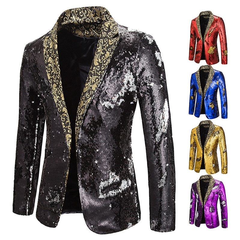 Men Blazer Shiny Sequin Shawl Collar suit Men Wedding Groom Singer Prom Glitter Suit Jacket DJ Club Stage Men suit