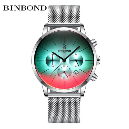 New Top Luxury Fashion Brand  Watch Men Color Bright Glass Chronograph Men's Stainless Steel Business Clock Men Wrist Watch