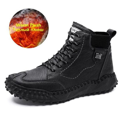 New Winter Men's Boots Thick Plush Warm Men's Snow Boots Leather Men's Ankle Boots Handmade Motorcycle Boots Outdoor Men's Shoes