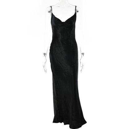 JULISSA MO Sexy Spaghetti Strap Backless Summer Dress Women Satin Lace Up Trumpet Long Dress Elegant Bodycon Party Dresses