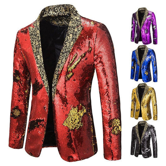 Men Blazer Shiny Sequin Shawl Collar suit Men Wedding Groom Singer Prom Glitter Suit Jacket DJ Club Stage Men suit