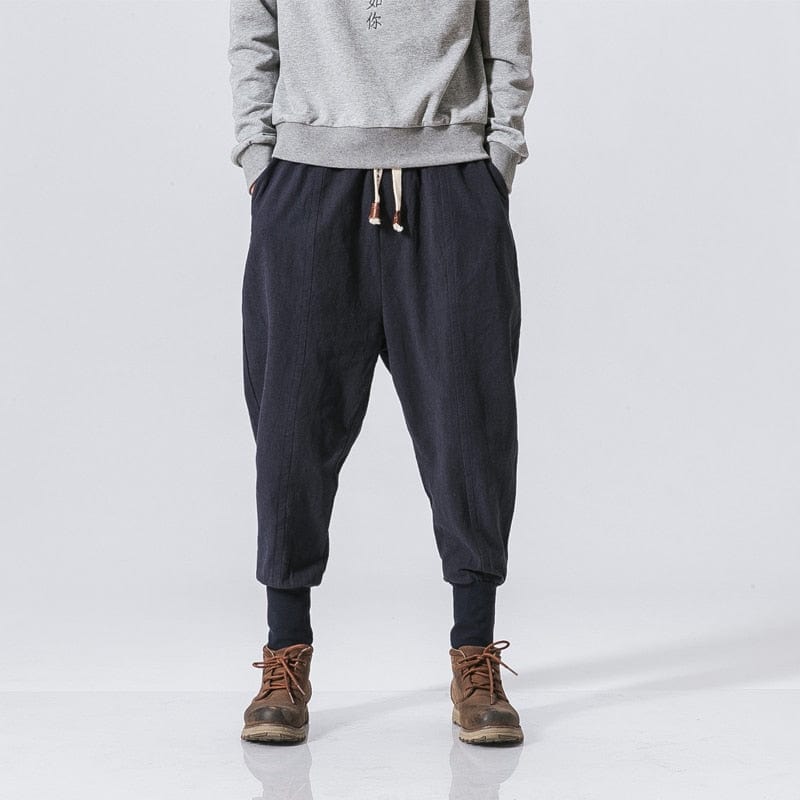 Chinese Style Harem Pants Men Streetwear Casual Joggers Mens Pants Cotton Linen Sweatpants Ankle-length Men Trousers M-5XL