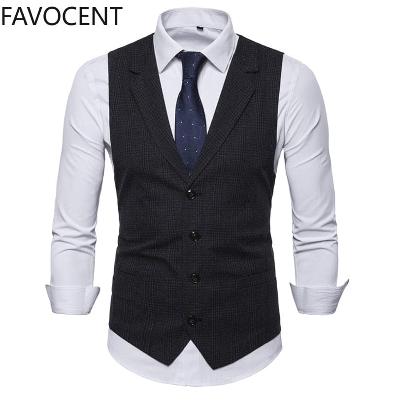 Mens Suit Vest Fashion Slim Fit Thin Plaid Men Waistcoat Tops Slim Business Vest Waistcoat Man England Style Male Leisure Suits