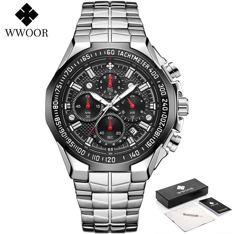 WWOOR Watch For Men Top Brand Luxury Classic Sport Quartz Watches Men Steel Waterproof Chronograph Wristwatch Relogio Masculino