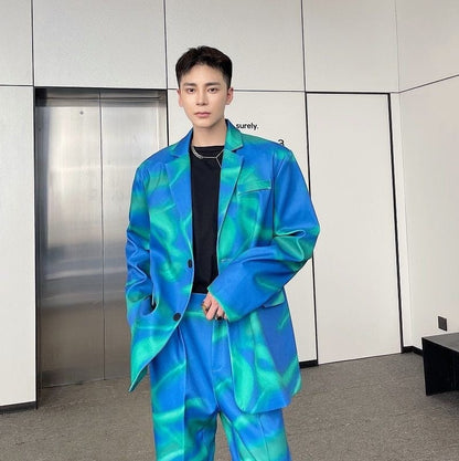 IEFB Autumn Personalized Streetwear Print Blazer For Men  New Temperament Korean Men's Suit Coat Single Breast Jacket 9Y9253