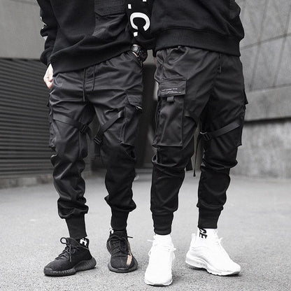 Ribbons Men Jogger Sweatpants Men's Cargo Pants Streetwear Hip Hop Casual Black Harem Pants Male Harajuku Fashion Trousers
