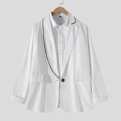 INCERUN Fashion Men Casual Blazer  Lapel Long Sleeve Streetwear Elegant Suits Men One Button Solid Color Thin Jackets 5XL 7