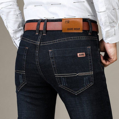 Men's Brand Stretch Jeans  New Business Casual Slim Fit Denim Pants Black Blue Trousers Jeans Male