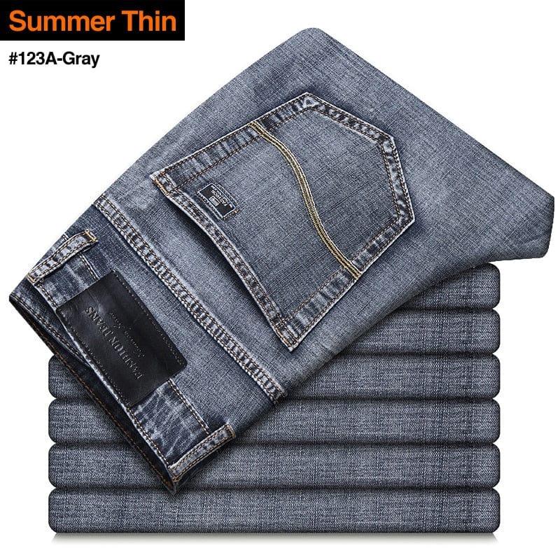 2022 New Men&#39;s Stretch Regular Fit Jeans Business Casual Classic Style Fashion Denim Trousers Male Black Blue Gray Pants