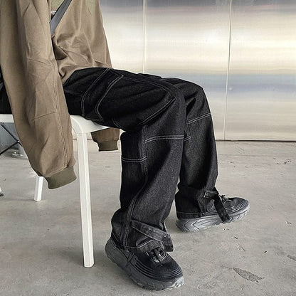 Men Jeans Wide Leg Denim Cargo jean pants Loose Straight Baggy Men's Jeans hip hop Streetwear Skateboard  Neutral denim Trousers