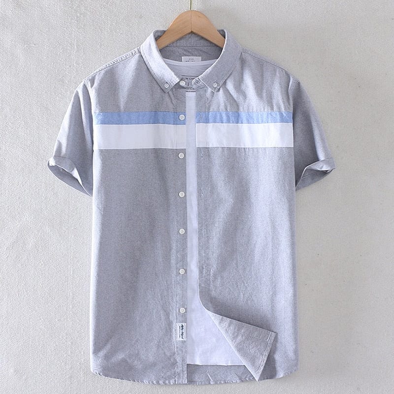 Schinteon Brand Men Summer 100% Cotton Shirt Oxford Short sleeved Smart Casual Slim Patchwork Shirt Turn-down Collar New