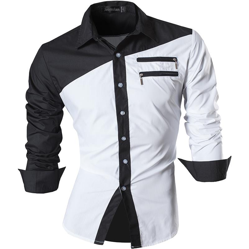 Jeansian Men Casual Dress Shirts Fashion Stylish Long Sleeve Slim