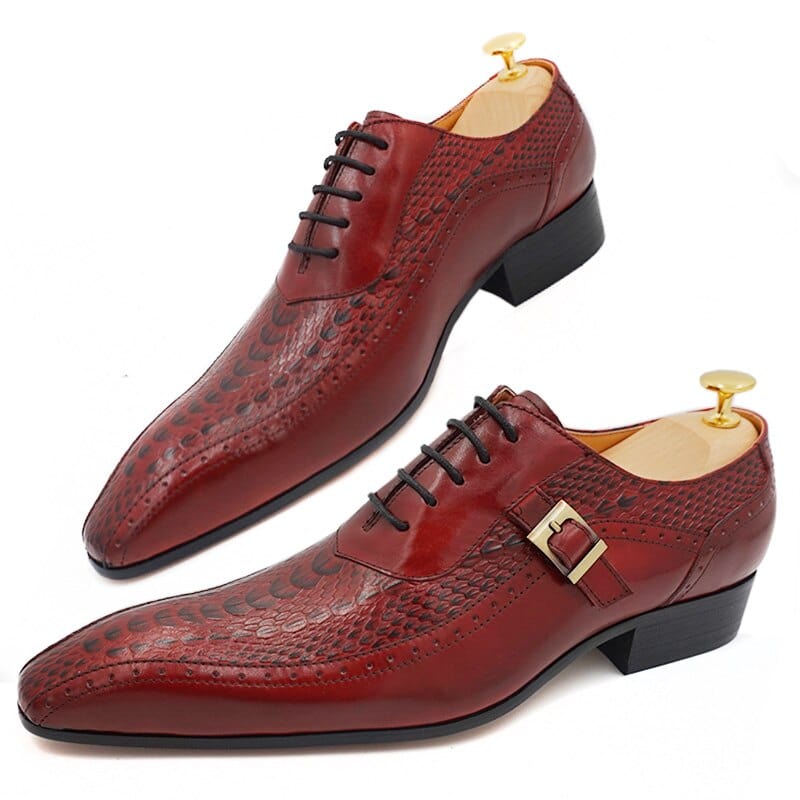 Italian Men Oxford Shoes Men Dress Leather Shoes Red Black Crocodile Prints Pointed Toe Lace up Wedding Office Men Formal Shoes