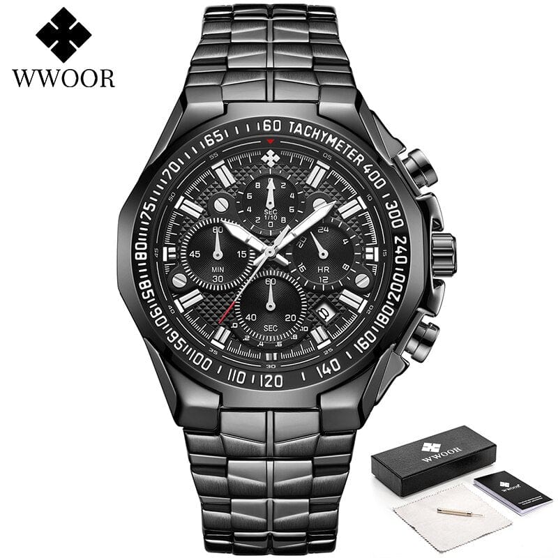 WWOOR Watch For Men Top Brand Luxury Classic Sport Quartz Watches Men Steel Waterproof Chronograph Wristwatch Relogio Masculino