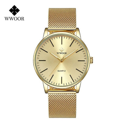 WWOOR Men Gold Watches  Luxury Brand Men Fashion Quartz Golden Clock Male Simple Sports Waterproof Wrist Watch Zegarek Meski