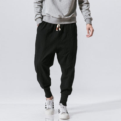 MrGB  Chinese Style Men Cotton Linen Harem Pants Streetwear Man Casual Joggers Harajuku Elastic Waist Male Oversized Trouser