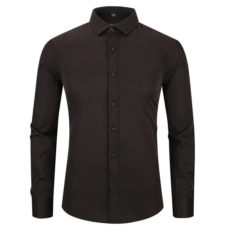 Anti-Wrinkle No-Ironing Elasticity Slim Fit Men Dress Casual Long Sleeved Shirt White Black Blue Red Male Social Formal Shirts