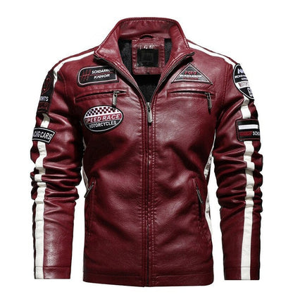Mens Motorcycle Jacket  Autumn Winter Men New Faux PU Leather Jackets Casual Embroidery Biker Coat Zipper Fleece Male Jacket