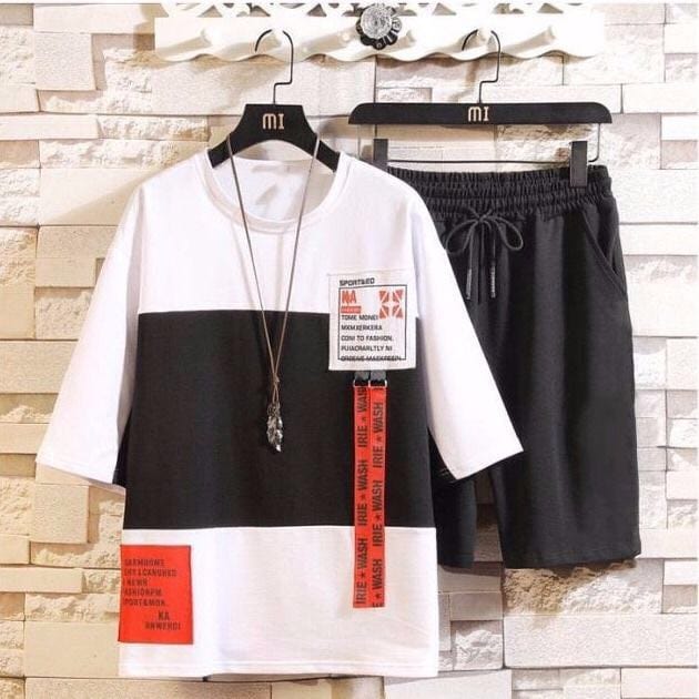 streetwear 2pcs set men Short-sleeved Shorts Two-piece Suit Male Summer Student Youth Hip Hop Sports Style Of All Matching