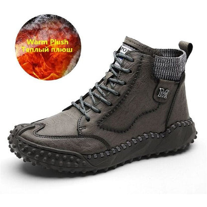 New Winter Men's Boots Thick Plush Warm Men's Snow Boots Leather Men's Ankle Boots Handmade Motorcycle Boots Outdoor Men's Shoes
