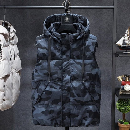 Mens Winter Vests Men's Sleeveless Jacket Thick Camouflage Vest Casual Hooded Waistcoat Male Warm Vests Outwear Plus Size 7XL