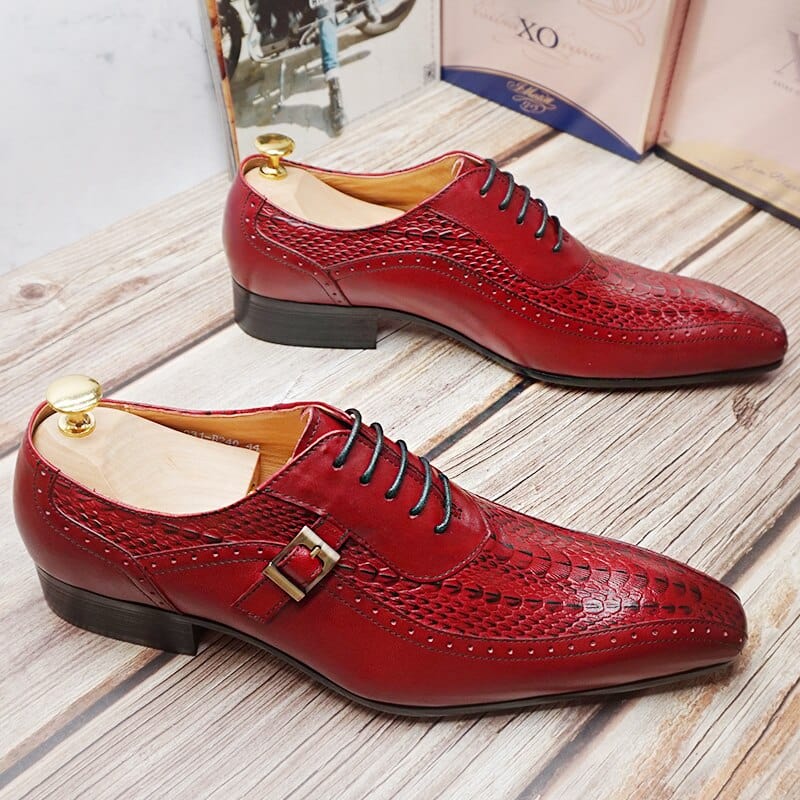 Italian Men Oxford Shoes Men Dress Leather Shoes Red Black Crocodile Prints Pointed Toe Lace up Wedding Office Men Formal Shoes