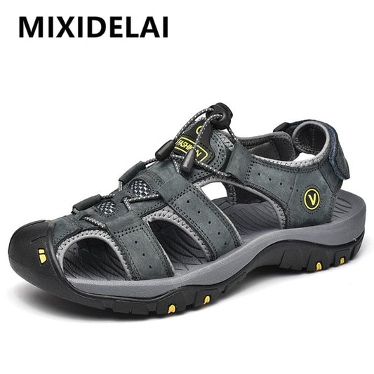 MIXIDELAI Genuine Leather Men Shoes Summer New Large Size Men&#39;s Sandals Men Sandals Fashion Sandals Slippers Big Size 38-47