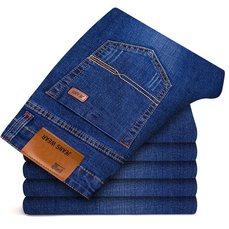 Men's Brand Stretch Jeans  New Business Casual Slim Fit Denim Pants Black Blue Trousers Jeans Male
