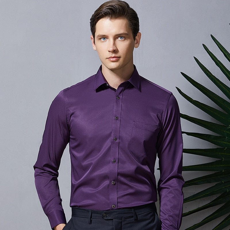 Men Shirts Long Sleeve 2021 Purple Formal shirts For Men Slim Fit Business Stretch Anti-wrinkle Professional Tooling Male Blouse