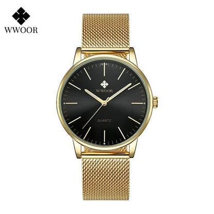 WWOOR Men Gold Watches  Luxury Brand Men Fashion Quartz Golden Clock Male Simple Sports Waterproof Wrist Watch Zegarek Meski