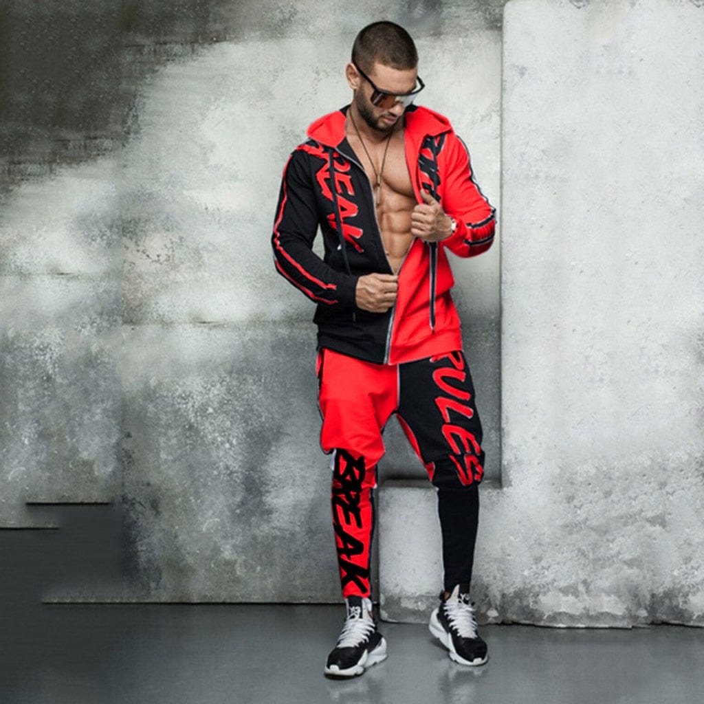 2 Piece Set New 2021 Men&#39;s Tracksuit Hooded Monogram Color Personalized Hip Hop Zipper Cardigan Men&#39;s Tracksuit