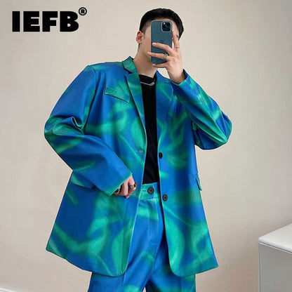 IEFB Autumn Personalized Streetwear Print Blazer For Men  New Temperament Korean Men's Suit Coat Single Breast Jacket 9Y9253