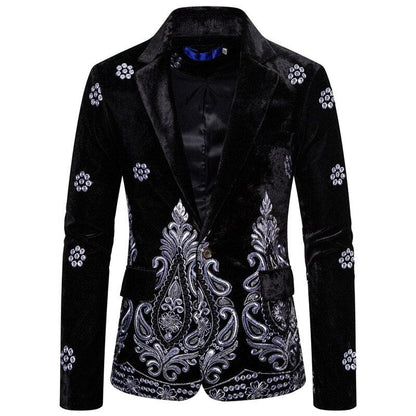 Floral Embroidery Wedding Suits For Men Luxury Wine Velvet Formal Slim Fit Single Button Mens Party Clothes Business Suit Jacket