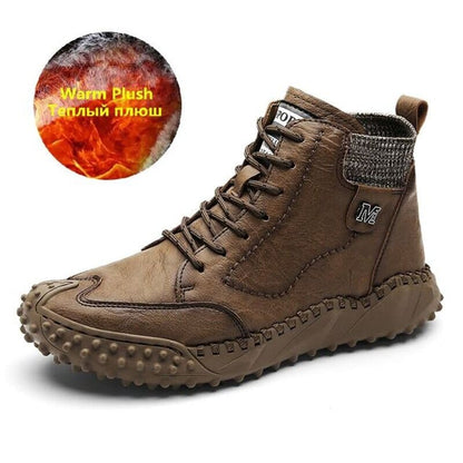 New Winter Men's Boots Thick Plush Warm Men's Snow Boots Leather Men's Ankle Boots Handmade Motorcycle Boots Outdoor Men's Shoes