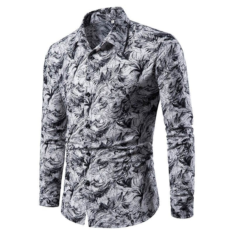 Summer Spring Men's Shirt Printed Casual Long Sleeved Shirt Slim Fit Male Social Dress Shirt For Men