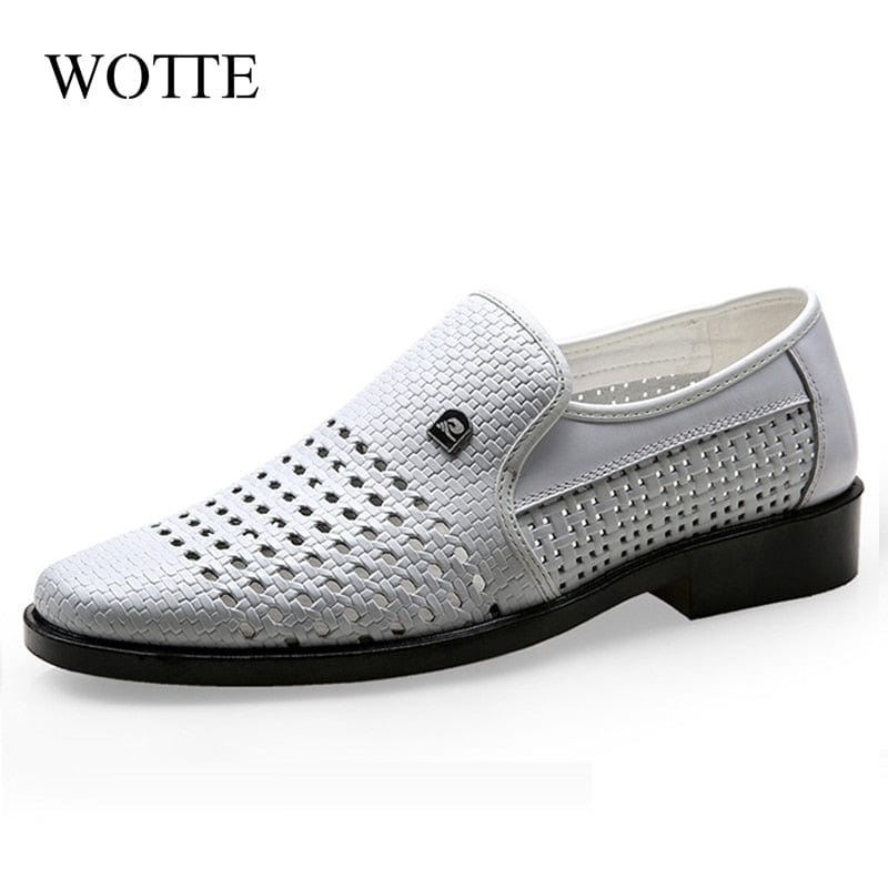 WOTTE Spring Men Loafers Leather Men Shoes Summer Hollow Breathable Oxfords Man Casual Shoes Slip On Formal Dress Shoes For Man