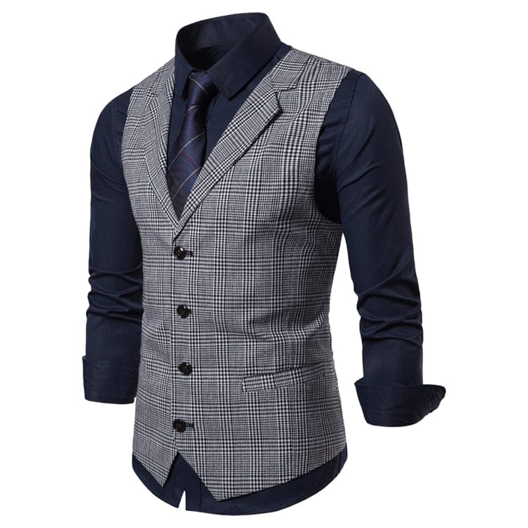 Mens Suit Vest Fashion Slim Fit Thin Plaid Men Waistcoat Tops Slim Business Vest Waistcoat Man England Style Male Leisure Suits