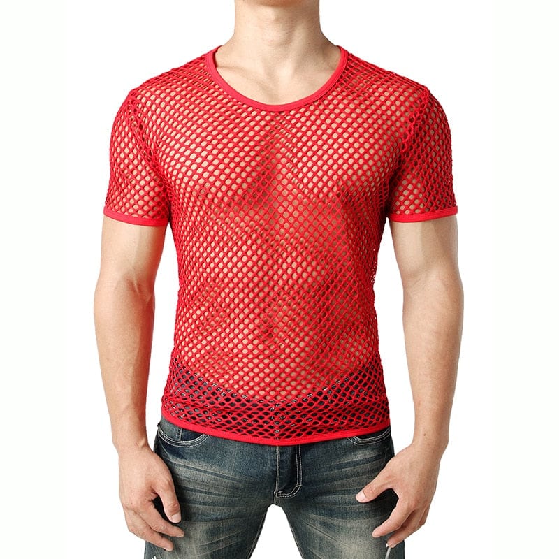 Mens Transparent Sexy Mesh T Shirt 2021 New See Through  Fishnet Long Sleeve Muscle Undershirts Nightclub Party Perform Top Tees