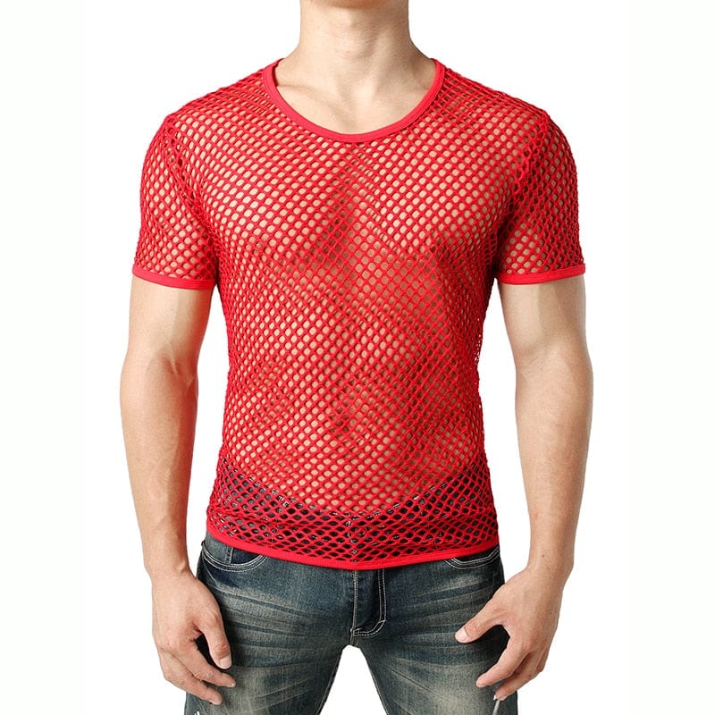Mens Transparent Sexy Mesh T Shirt  New See Through  Fishnet Long Sleeve Muscle Undershirts Nightclub Party Perform Top Tees
