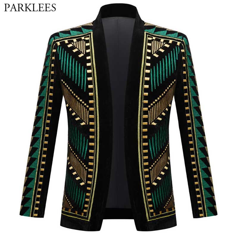 Luxury African Embroidery Cardigan Blazer Jacket Men Shawl Lapel Slim Fit Striped Suit Jacktes Male Party Prom Wedding Costumes