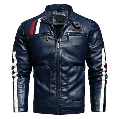 Mens Motorcycle Jacket  Autumn Winter Men New Faux PU Leather Jackets Casual Embroidery Biker Coat Zipper Fleece Male Jacket
