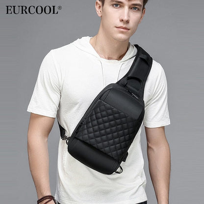 EURCOOL Messenger Bag for Men Black Crossbody Bags men for 7.9" iPad Waterproof Shoulder Bag USB Charging Chest Pack n1903