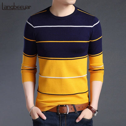New Fashion Brand Sweater Mens Pullover Striped Slim Fit Jumpers Knitred Woolen Autumn Korean Style Casual Men Clothes