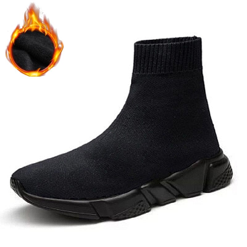 FEOZYZ High Top Running Shoes For Men Women Thermal Winter Shoes Women Men Fur Lining Sport Shoes Chunky Shark Sneakers