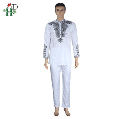 H&amp;D Dashiki Mens Top Pant 2 Pieces Outfit Set African Men Clothes  Riche African Clothing For Men Dashiki Shirt With Trouser