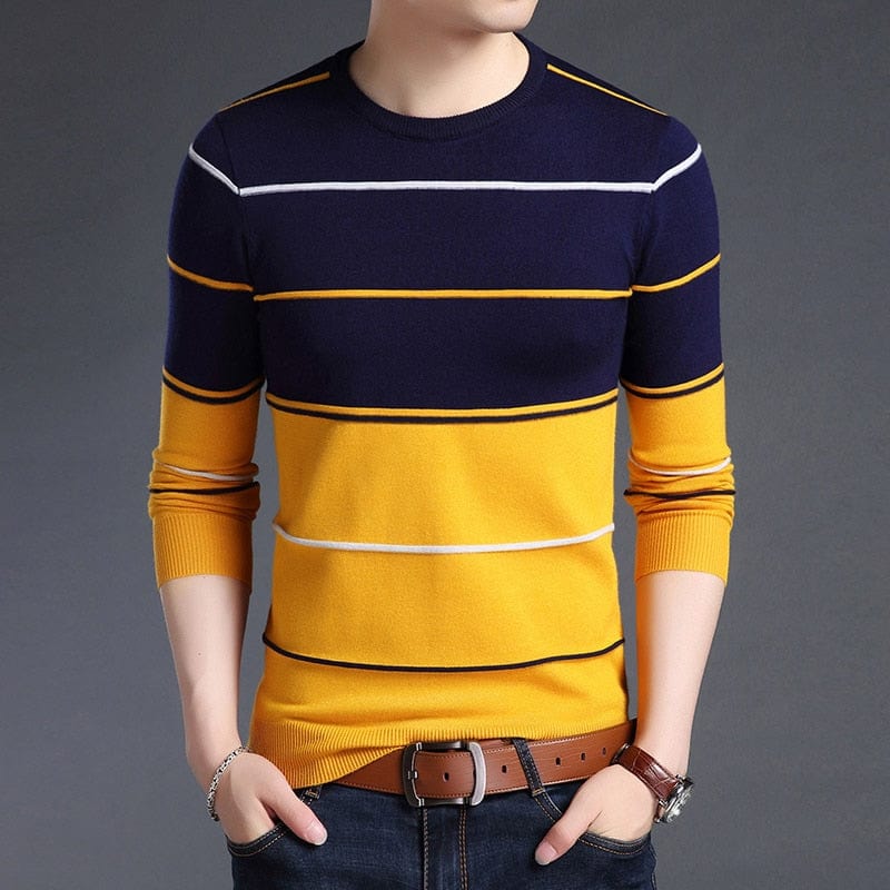 New Fashion Brand Sweater Mens Pullover Striped Slim Fit Jumpers Knitred Woolen Autumn Korean Style Casual Men Clothes